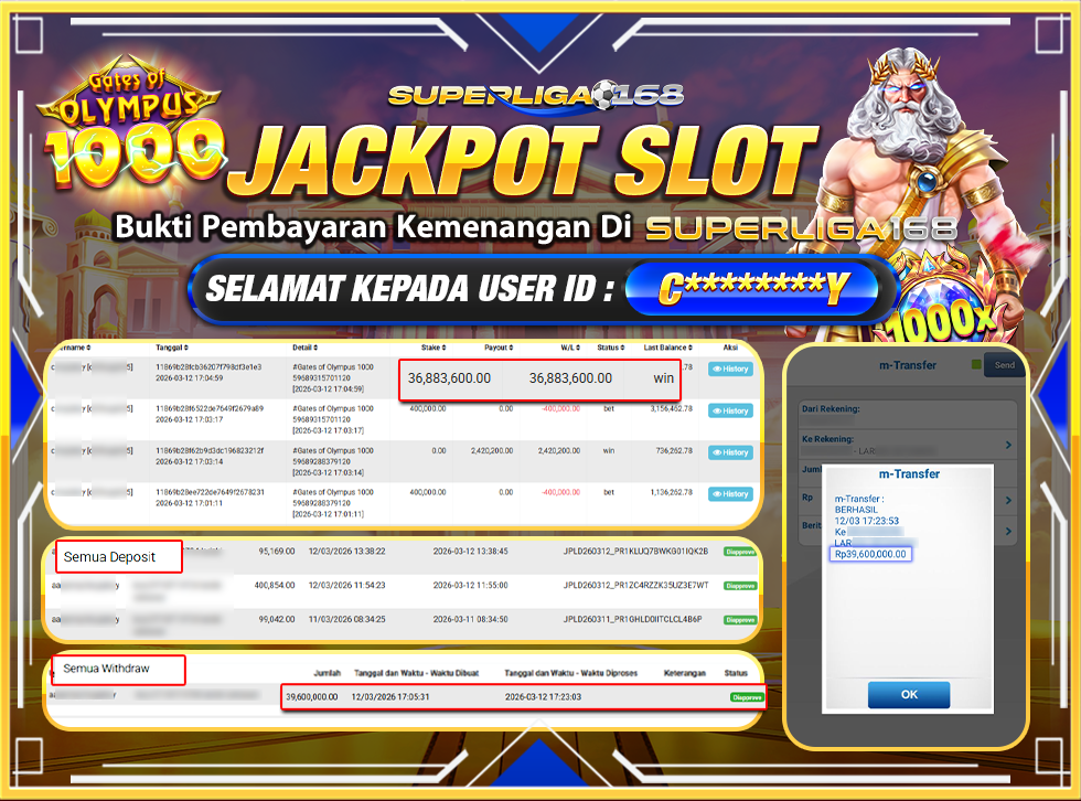 SUPERLIGA168 JACKPOT GATES OF OLYMPUS 1000 Rp.39,600,000LUNAS